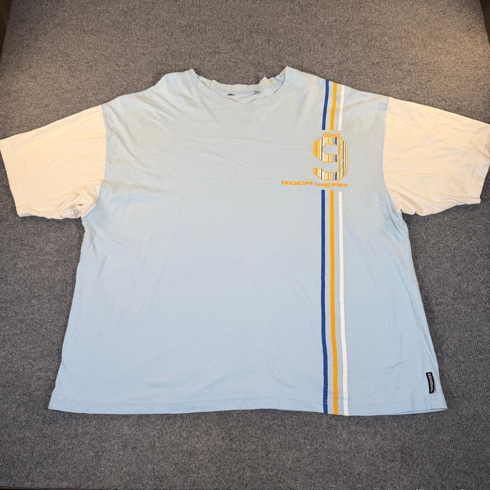 Rocawear Mens Blue Graphic T-Shirt Ninety 9 Racing Stripe Short Sleeve XL #4088